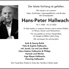 Zum Tod des Schauspielers Hans Peter Hallwachs