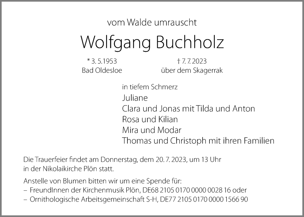 Trauer um Wolfgang Buchholz