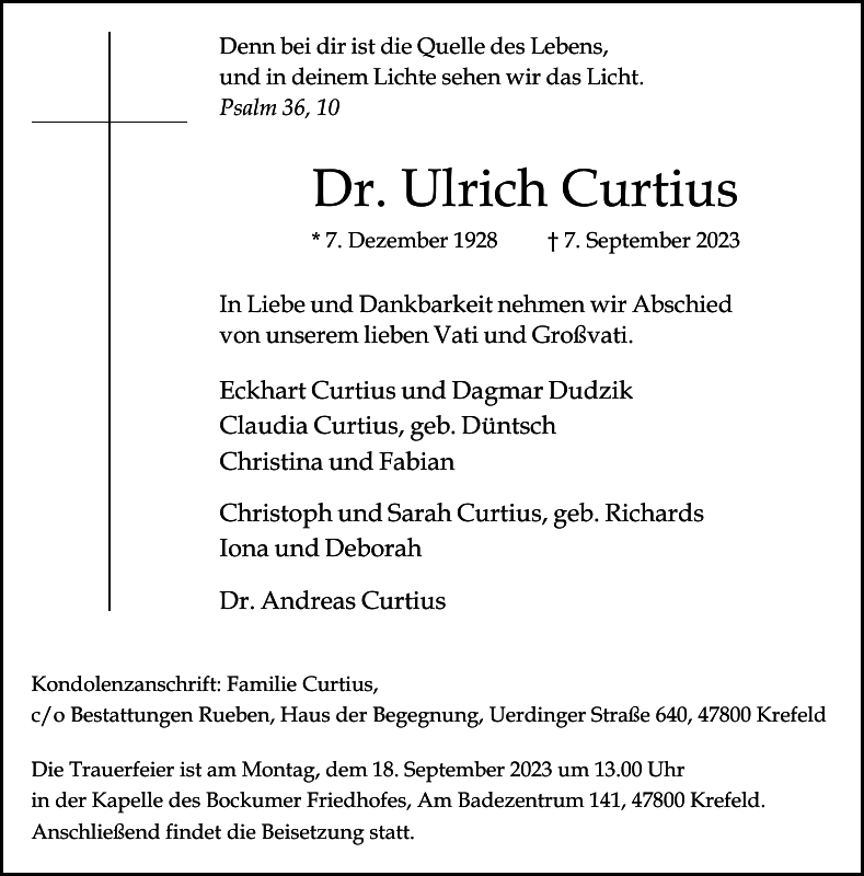 Trauer um Ulrich Curtius