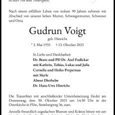Trauer um Gudrun Voigt (geb. Hinrichs)